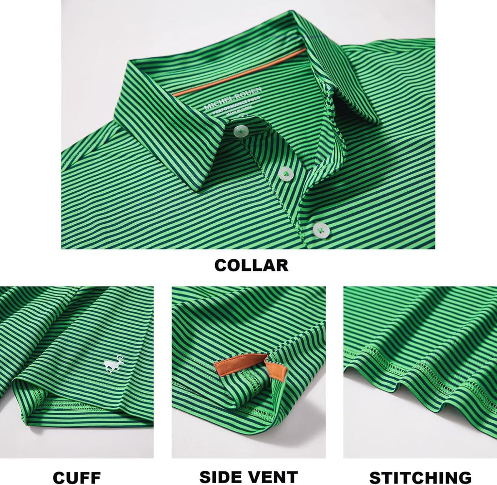 Polo de golf para hombre Alessio – Polo técnica Dry-Fit a rayas con protección UV