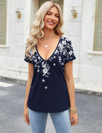 Bianca Top Donna – Scollo V Profondo, Maniche Corte, Casual Sexy Elegante