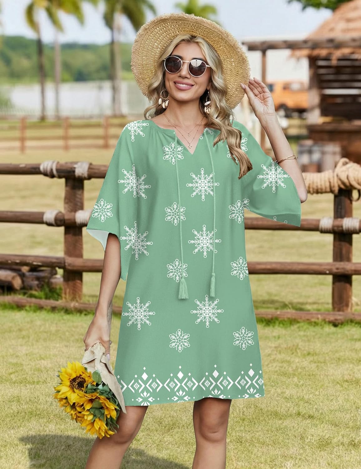 Stella Vestido Boho Mujer – Vestido de Verano Floral con Bolsillos y Escote en V