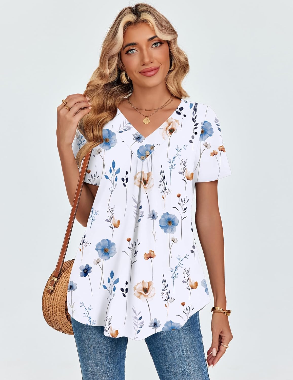 Valentina Blouse Femme – Col en V Croisé, Top Plissé Décontracté Élégant