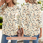 Martina Blouse Femme – Col V, Manches 3/4, Tunique Fleurie Plissée Élégante