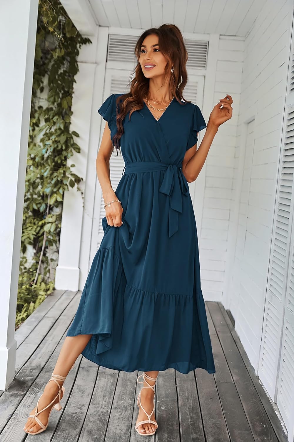 Valentina Robe Bohème pour Femme – Robe Maxi Fleurie avec Col en V et Ceinture