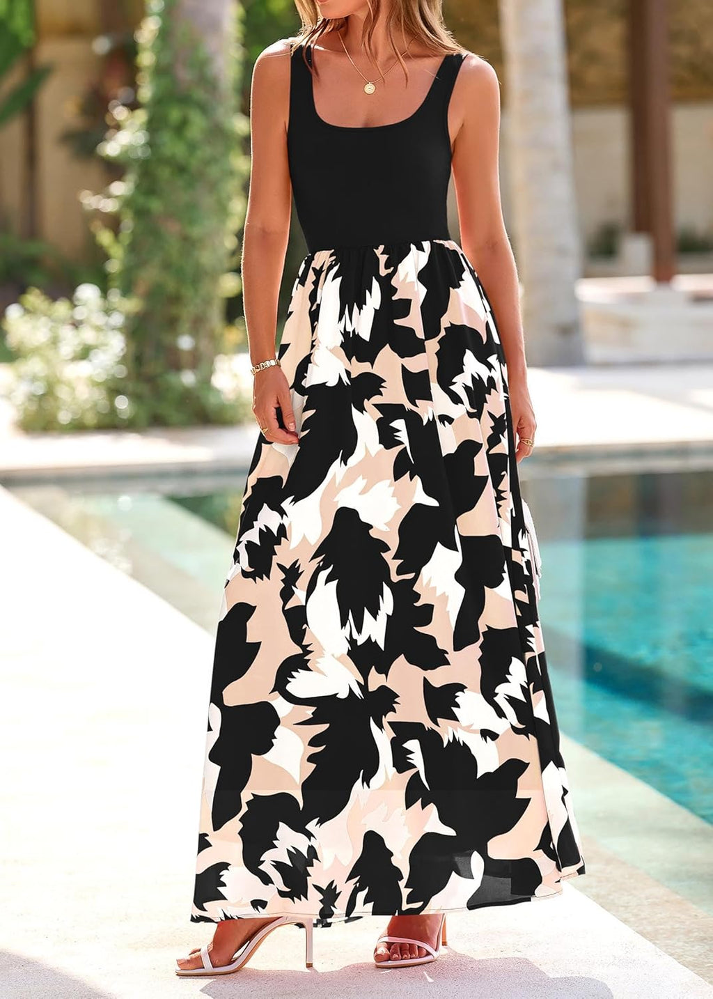 Giulia Robe Femme Maxi Florale – Col U, Sans Manches, Ligne A, Poches Estivale
