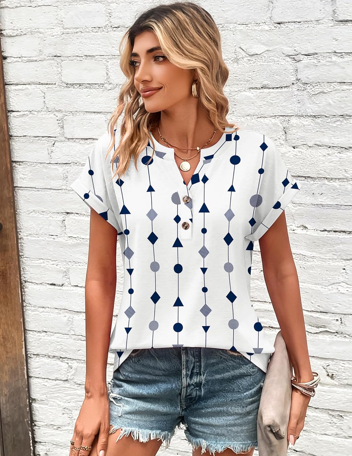 Chiara Blouse Femme – Col en V, Manches Courtes, Haut Casual Élégant Boho S-3XL