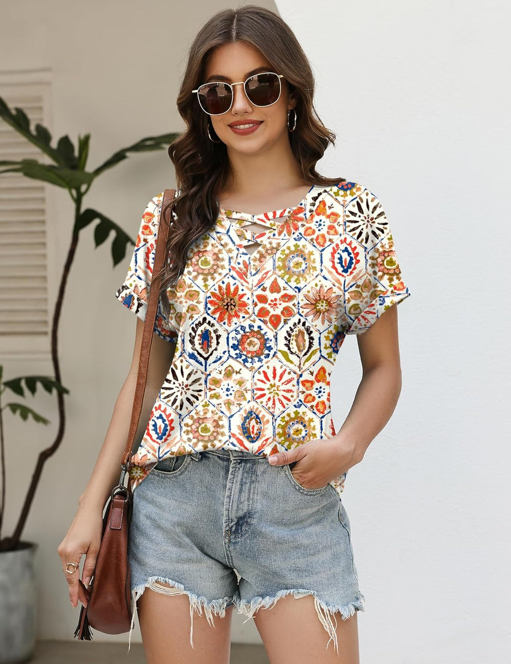 Francesca Pull Femme – Col en V Croisé, Manches Courtes, Casual Élégant