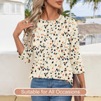 Martina Blouse Femme – Col V, Manches 3/4, Tunique Fleurie Plissée Élégante