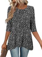Tunique Elena Femme – Manches 3/4, Longue, Col Rond, Coupe Ample Décontractée Élégante