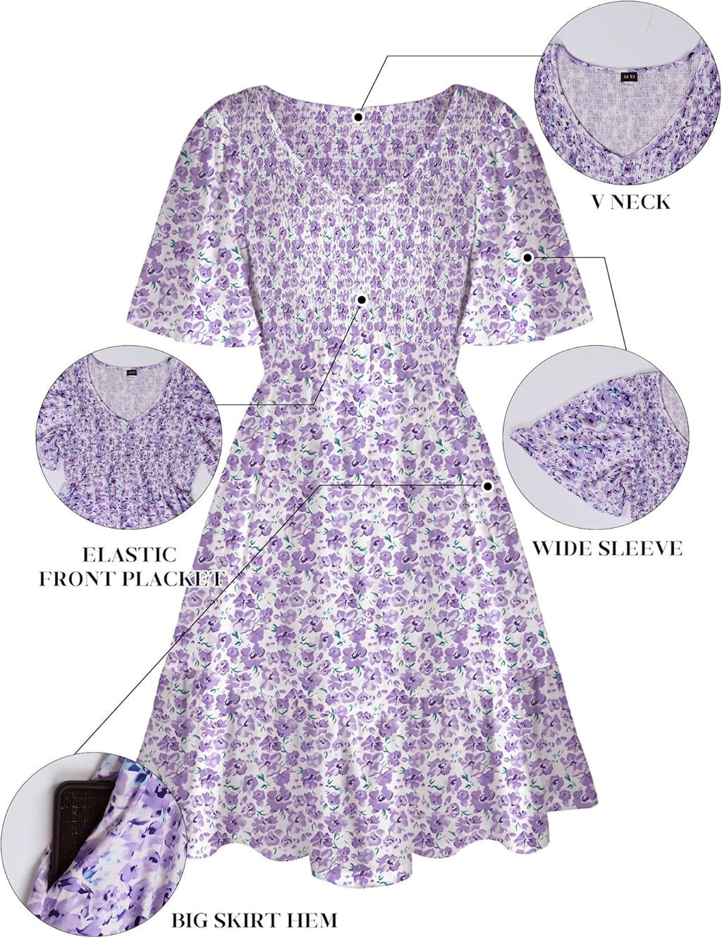 Robe Femme Martina Florale – Encolure V Smockée, Manches Volantées, Coupe A-Line Estivale