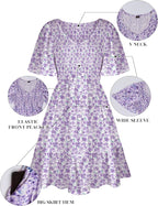 Robe Femme Martina Florale – Encolure V Smockée, Manches Volantées, Coupe A-Line Estivale