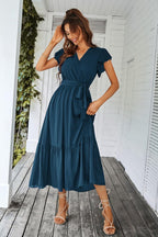 Valentina Robe Bohème pour Femme – Robe Maxi Fleurie avec Col en V et Ceinture