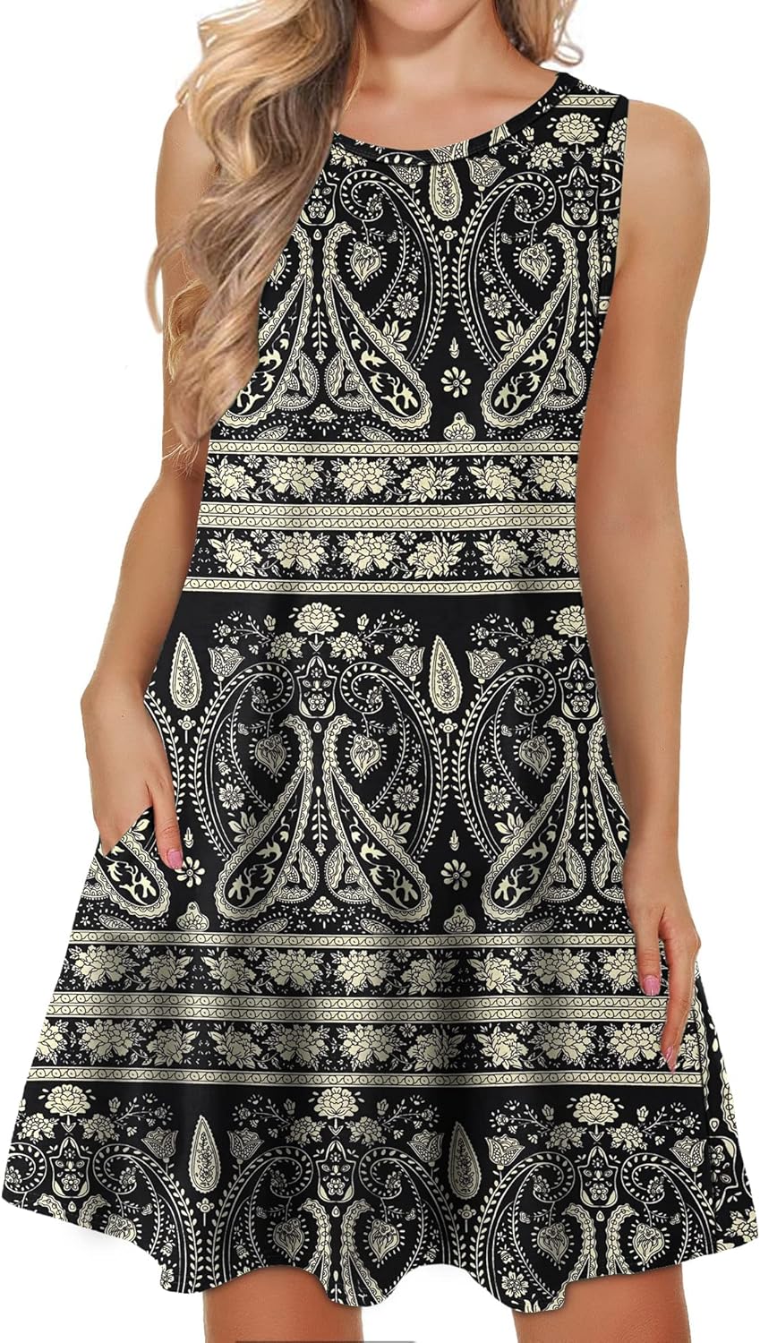 Valeria Robe Femme – Robe d'été Fleurie, Sans Manches, Poches Décontractées