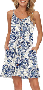 Chloe Robe d'Été pour Femme – Mini Robe avec Bretelles et Col en V avec Poches