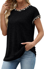 Giulia Maglia Donna – Color Block, Maniche Corte, Tunica Casual Elegante Loose Fit