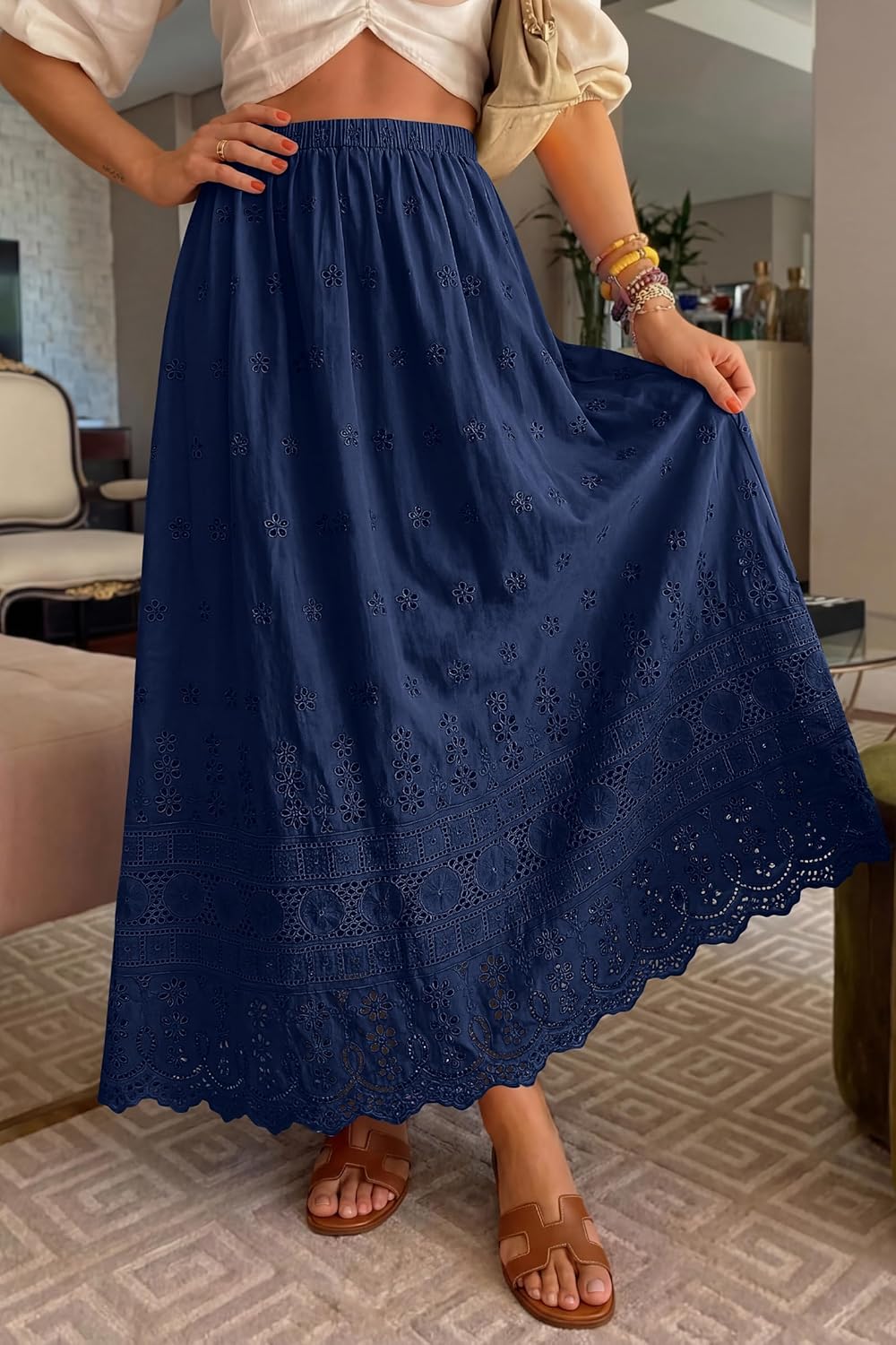 Gonna Dowerme Donna – Gonna Maxi Boho in Cotone con Ricami Sangallo