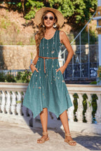 Robe midi bohème pour femme Mara – Florale, ourlet asymétrique, poches d'été
