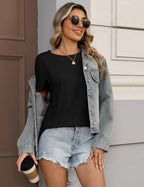 Giada Maglia Mujer Básica – Camiseta de Cuello Redondo, Mangas Cortas, Top Casual Elástico