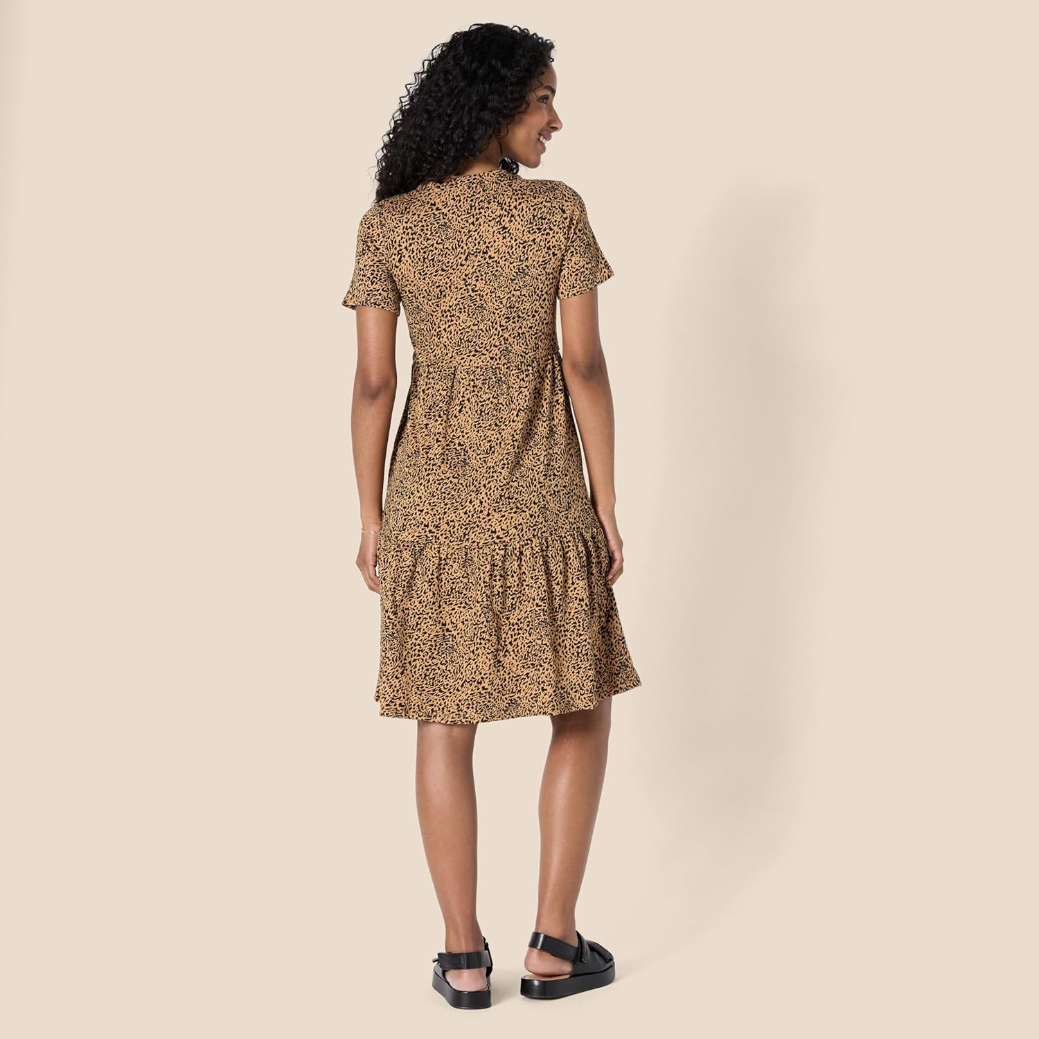Clara Robe Femme Coton Midi – Robe T-Shirt Col Rond Manches Courtes Coupe A-Line