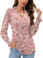 Beatrice Blusa Mujer – Escote en V, Mangas Largas Abullonadas, Túnica Elegante Casual