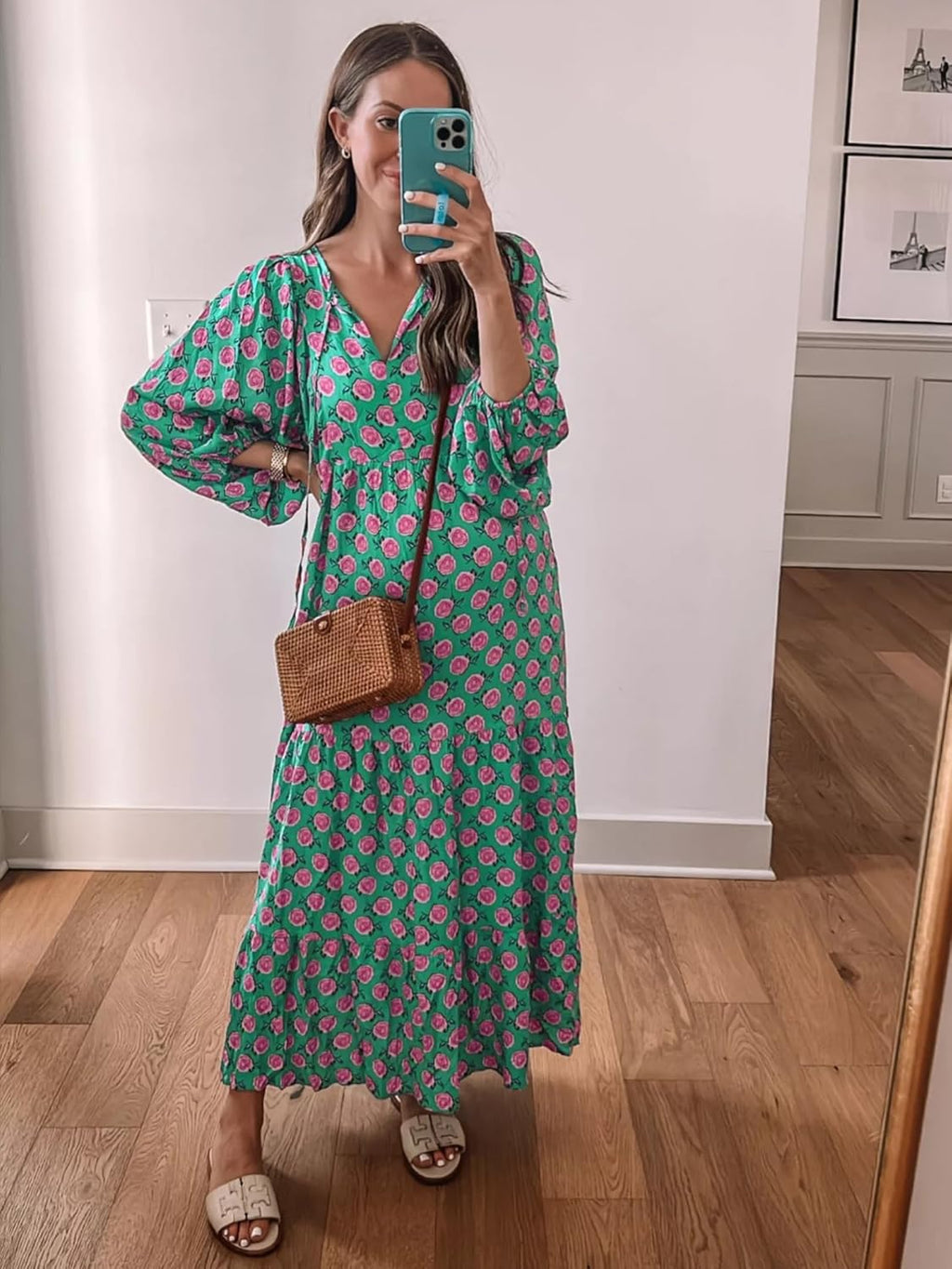Mandie Robe Femme Maxi Bohème – Décolleté en V Profond, Manches Mi-longues, Coupe A d'Été