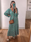 Mandie Robe Femme Maxi Bohème – Décolleté en V Profond, Manches Mi-longues, Coupe A d'Été