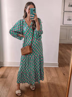 Mandie Robe Femme Maxi Bohème – Décolleté en V Profond, Manches Mi-longues, Coupe A d'Été