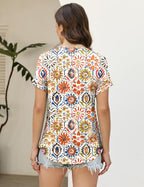 Francesca Pull Femme – Col en V Croisé, Manches Courtes, Casual Élégant