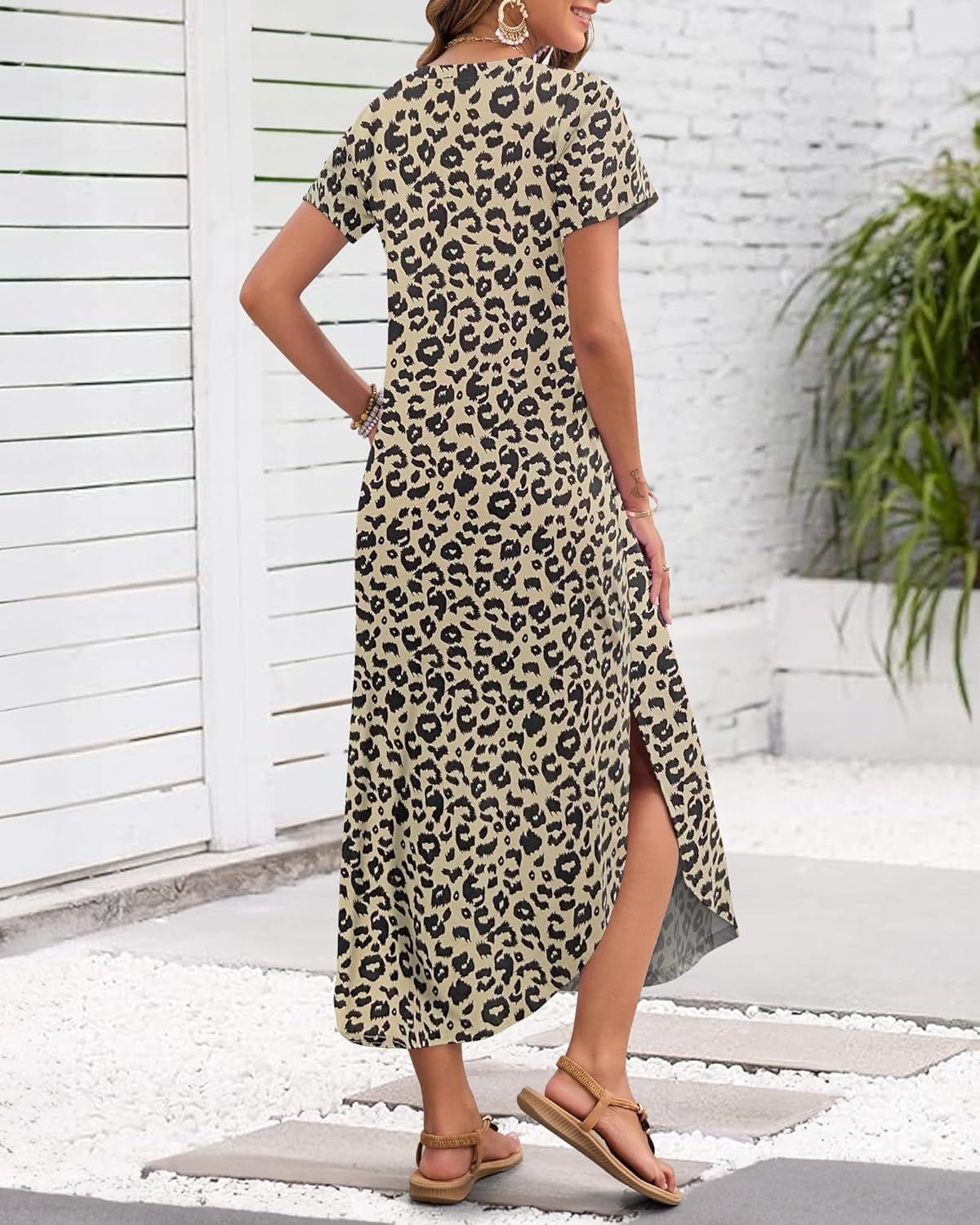 Madonna Robe Femme Maxi – Col en V, Fente Latérale, Poches Décontractées d'Été