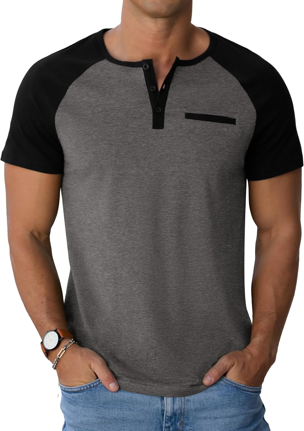 Camiseta Henley para Hombre Marco – Camiseta de Algodón con Botones y Bolsillo