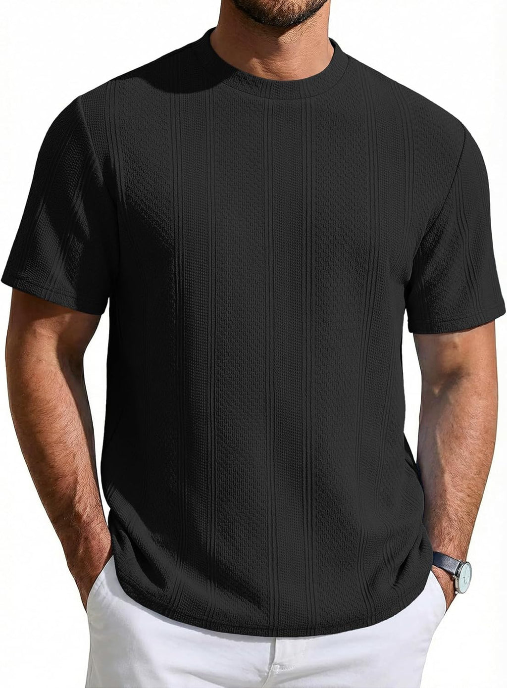 T-shirt Matteo pour homme en maille jacquard – T-shirt décontracté élégant à col rond