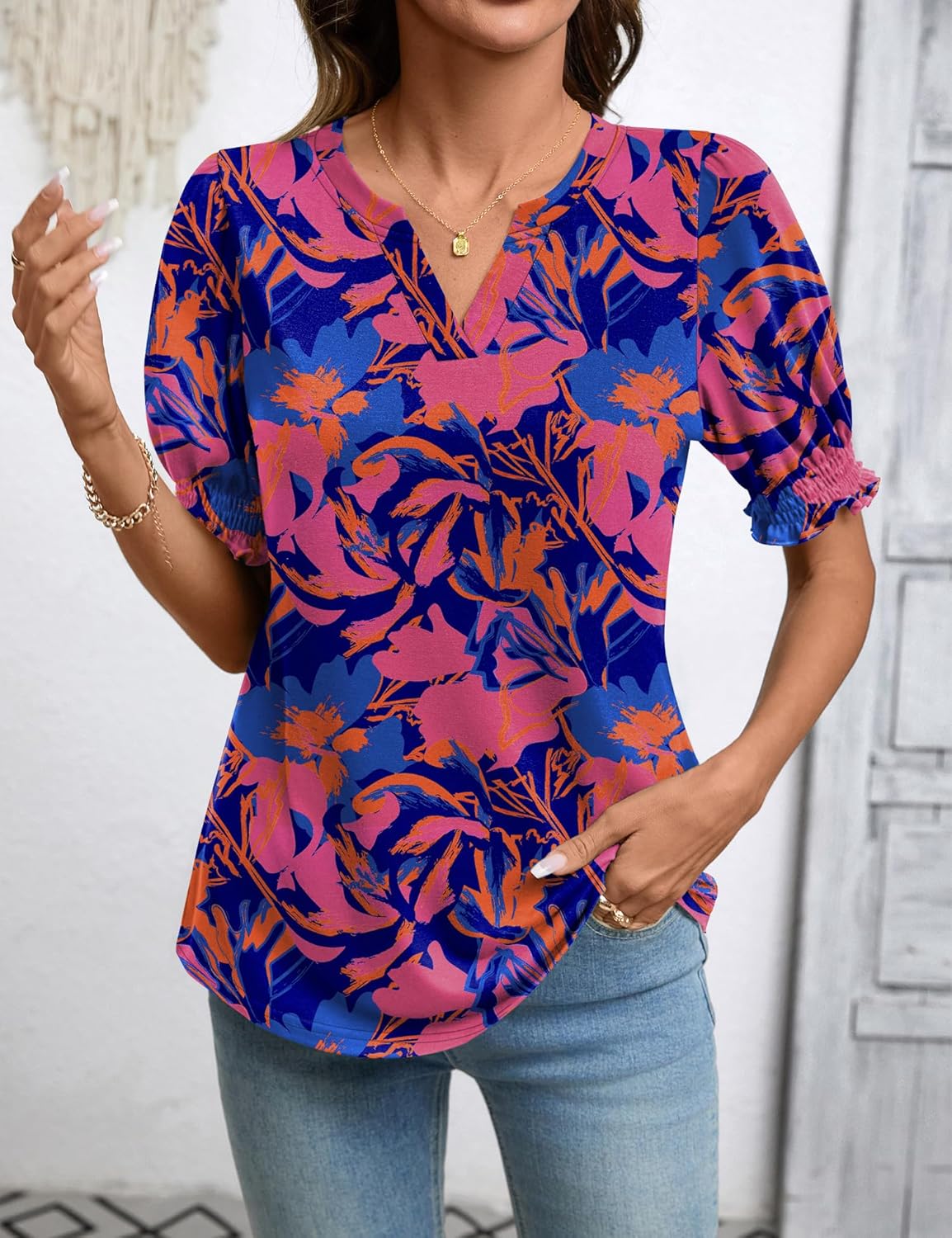 Giorgia Pull Femme – Col en V, Manches Bouffantes, Top Décontracté Élégant d'Été