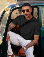 T-shirt Matteo pour homme en maille jacquard – T-shirt décontracté élégant à col rond