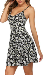 Luna Robe Femme Mini Florale – Bretelles Col V, Robe d'Été A-Ligne