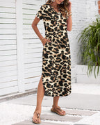 Francesca Robe Maxi Femme – Col en V, Fente Latérale, Poches, Robe Décontractée