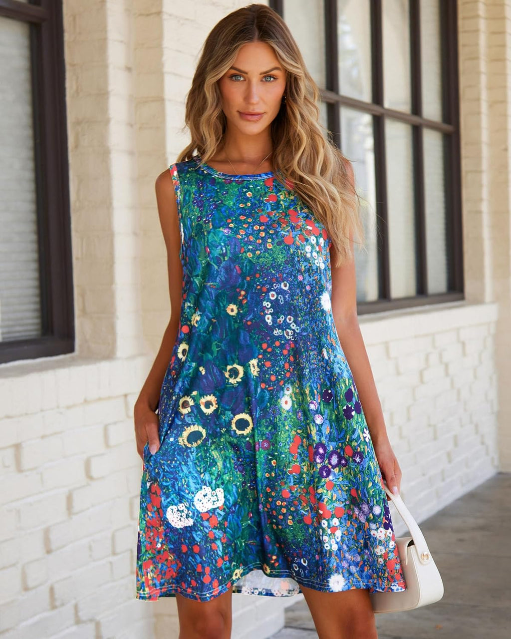 Vestido de Verano para Mujer Sara – Sin Mangas, Floral en Línea A, Bolsillos Casual