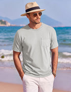 T-shirt Matteo homme en coton avec poche – T-shirt décontracté à col rond et manches courtes