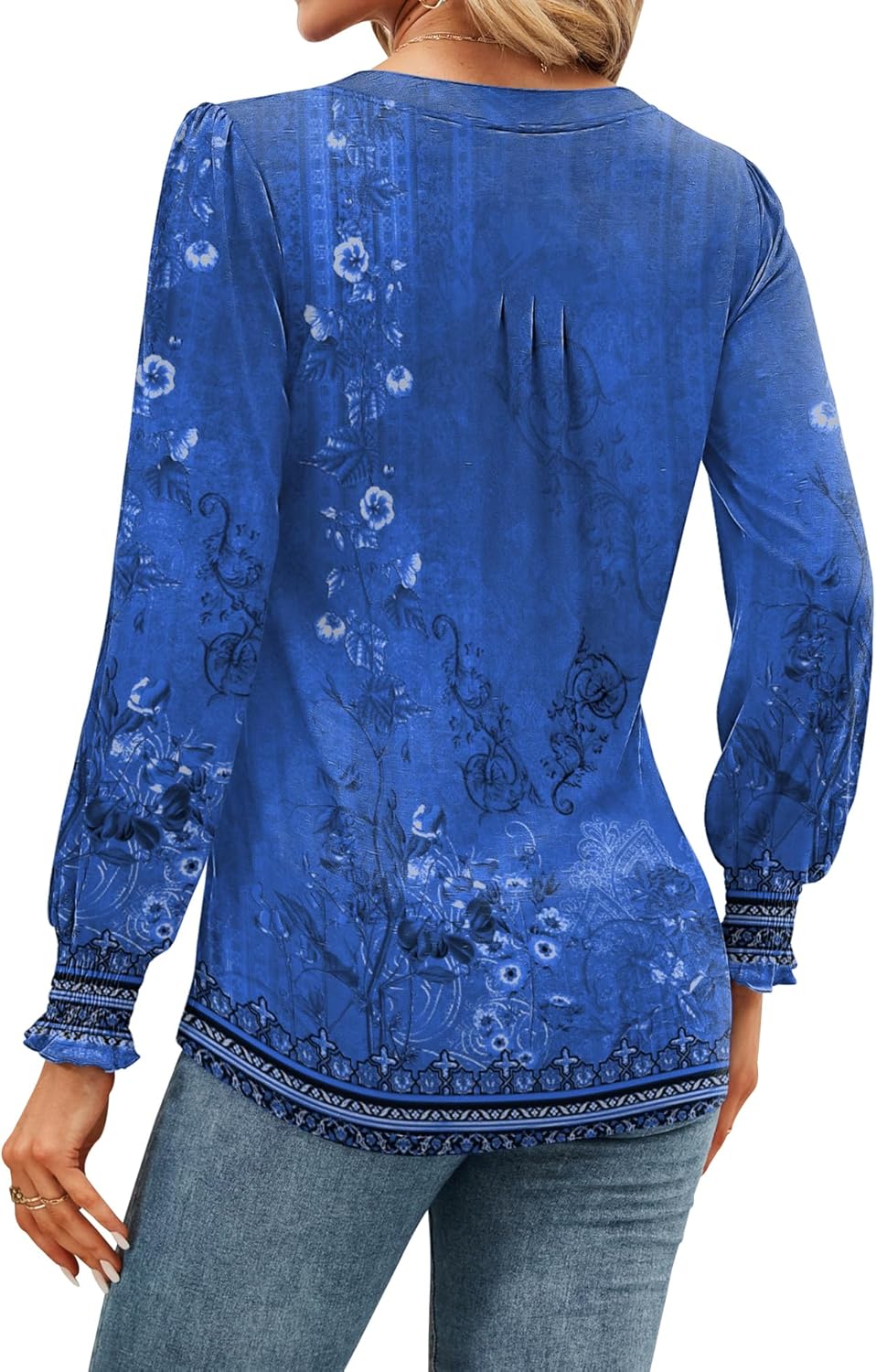 Francesca Blouse Femme – Col en V, Manches Bouffantes, Tunique Florale Décontractée