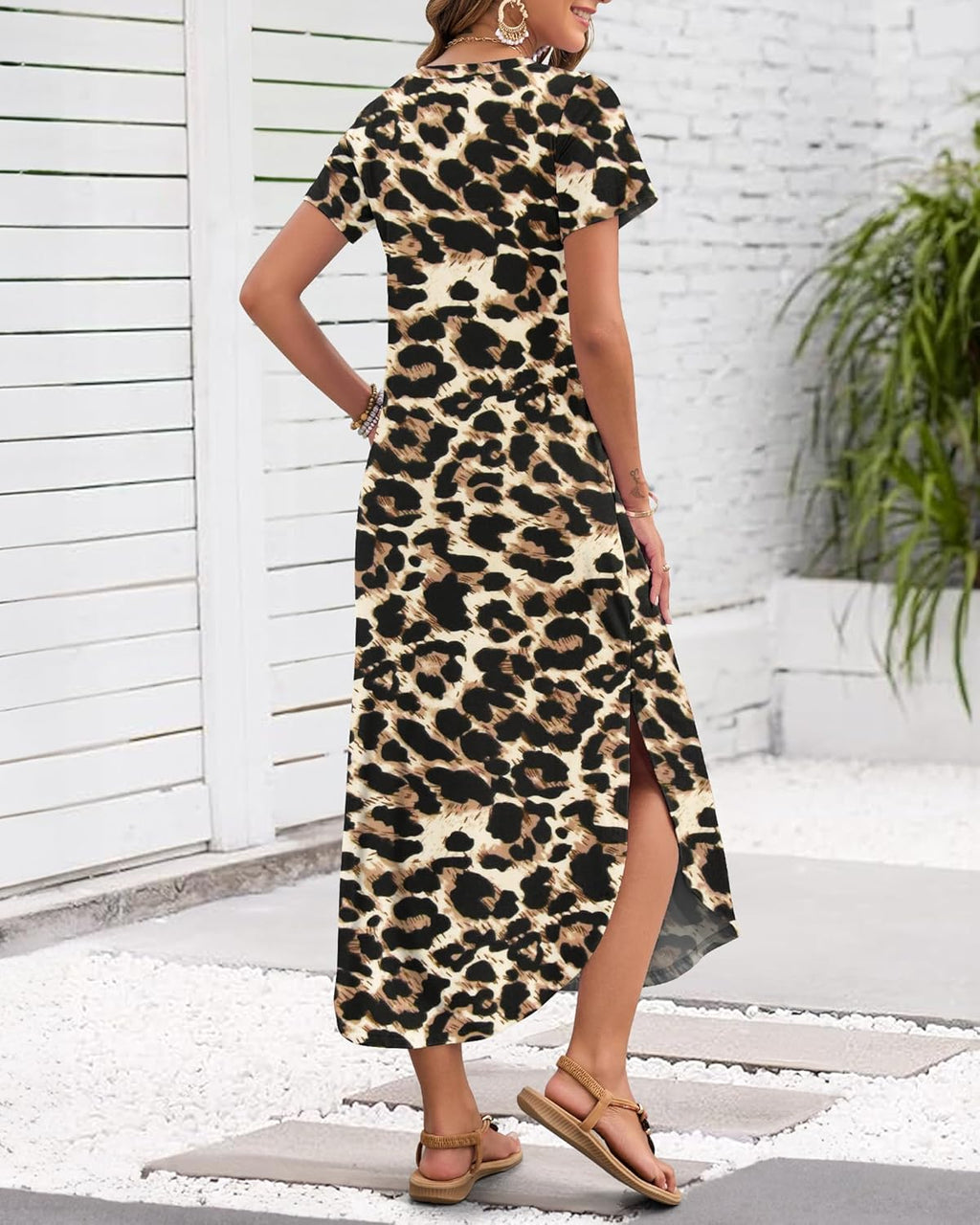 Francesca Robe Maxi Femme – Col en V, Fente Latérale, Poches, Robe Décontractée