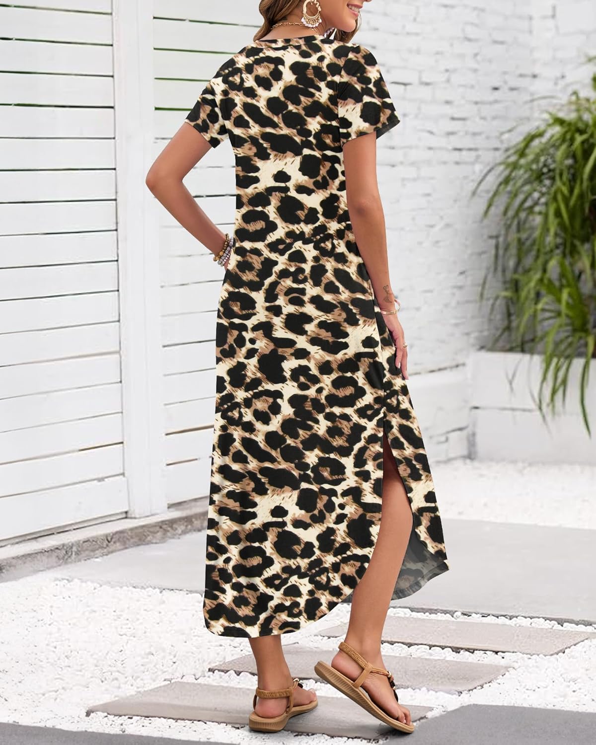 Francesca Robe Maxi Femme – Col en V, Fente Latérale, Poches, Robe Décontractée