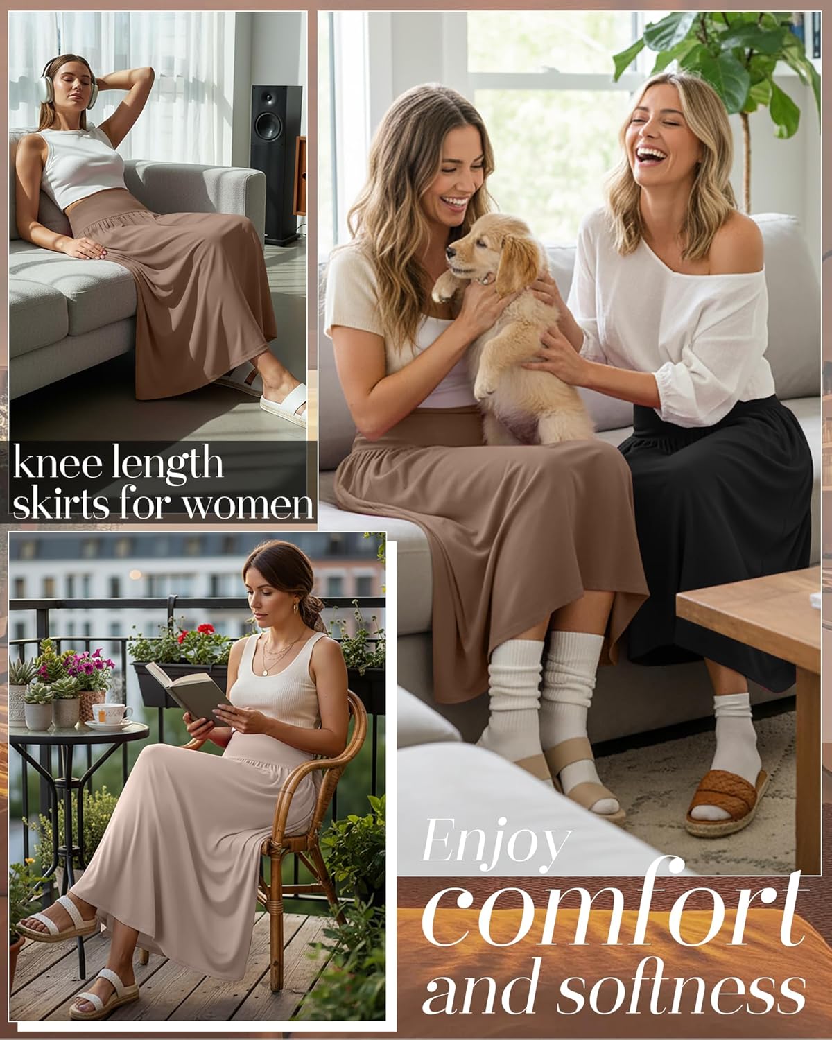Conjunto Martina 3 Faldas Maxi Mujer – Faldas Largas Plisadas de Cintura Alta con Bolsillos