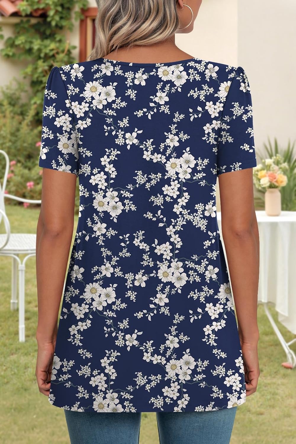 Laureen Maglia Femme Tunique – Manches Courtes, Plis Frontaux, Décontracté M-3XL