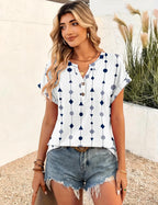 Chiara Blouse Femme – Col en V, Manches Courtes, Haut Casual Élégant Boho S-3XL