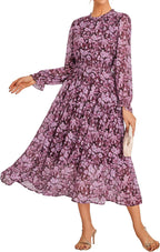 Chiara Robe Femme Maxi en Chiffon – Robe Florale à Manches Longues Élégante