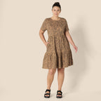Clara Robe Femme Coton Midi – Robe T-Shirt Col Rond Manches Courtes Coupe A-Line