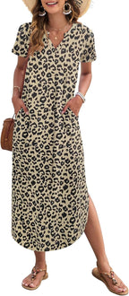 Madonna Robe Femme Maxi – Col en V, Fente Latérale, Poches Décontractées d'Été