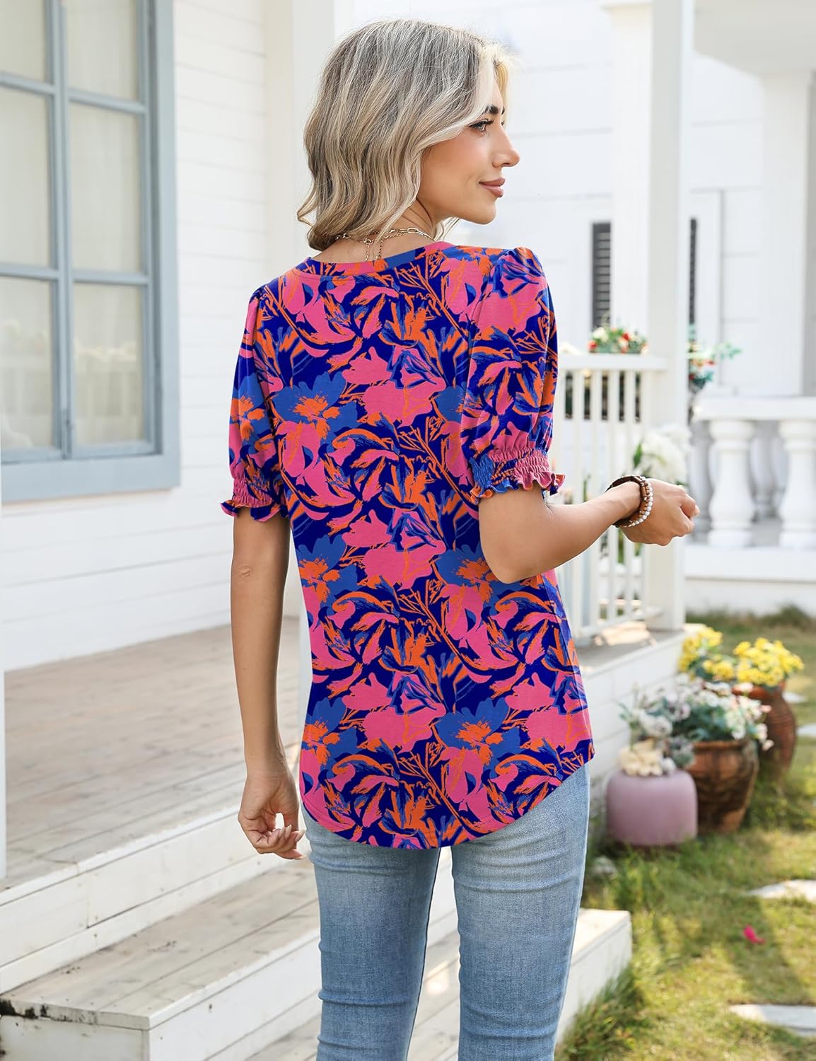 Giorgia Pull Femme – Col en V, Manches Bouffantes, Top Décontracté Élégant d'Été