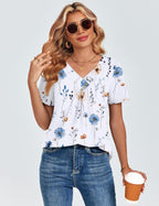Valentina Blouse Femme – Col en V Croisé, Top Plissé Décontracté Élégant