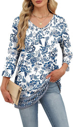 Blouse Elisa Femme – Col en V, Manches 3/4, Tunique Casual Élégante de Bureau
