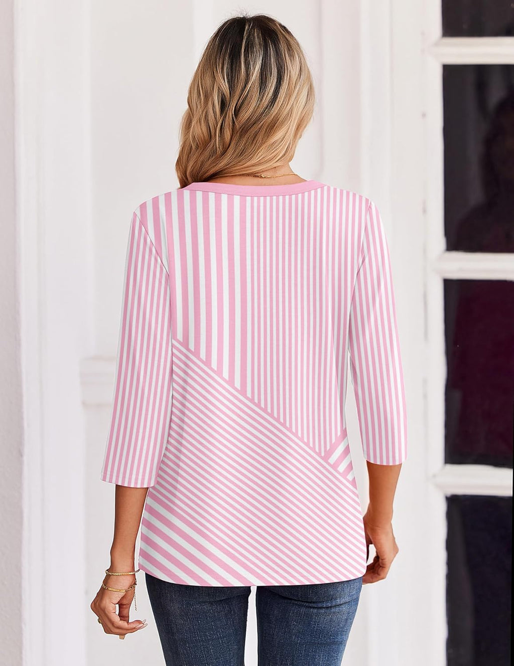 Elena Blouse Femme – Manches 3/4, Col Henley, Haut Casual Élégant pour le Travail