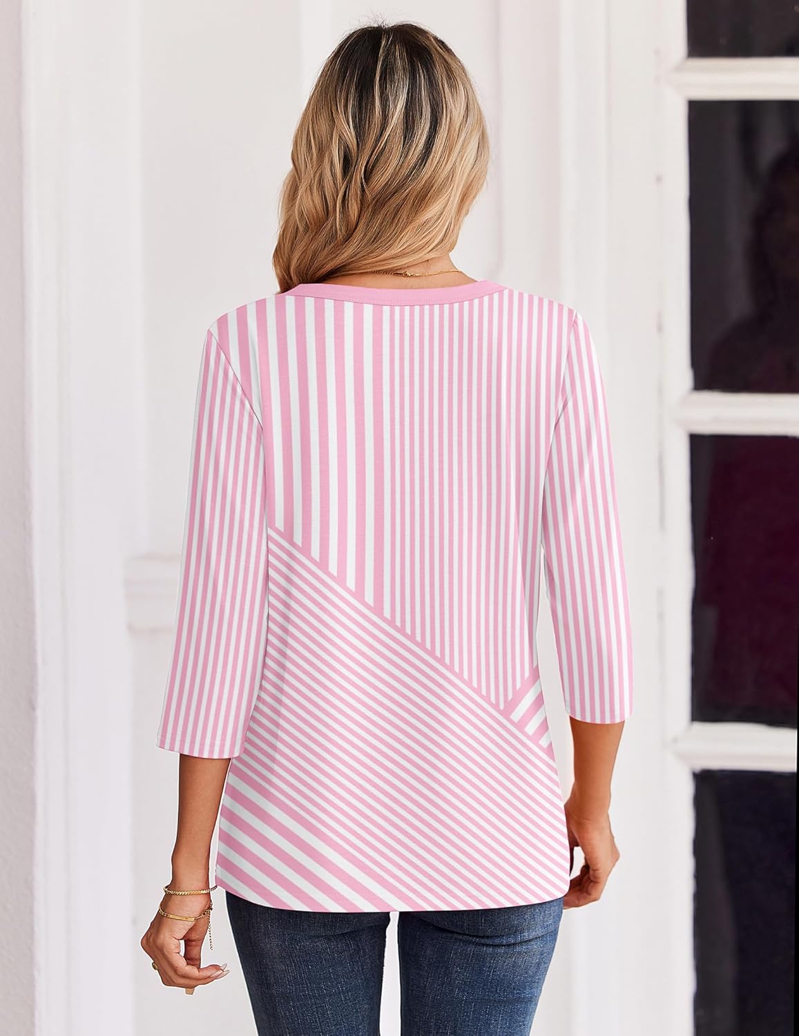 Elena Blouse Femme – Manches 3/4, Col Henley, Haut Casual Élégant pour le Travail