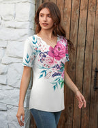 Top Sofia Femme – Col en V Ondulé, T-shirt Casual Élégant à Manches Courtes